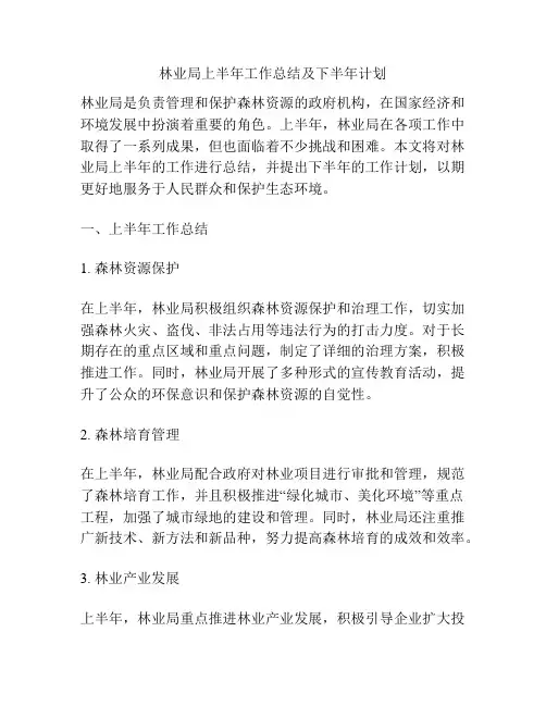 林业局上半年工作总结及下半年计划