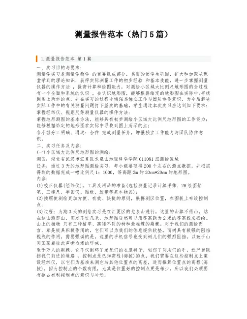 测量报告范本(热门5篇)