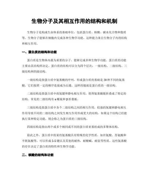 生物分子及其相互作用的结构和机制