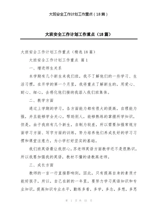 大班安全工作计划工作重点(18篇)