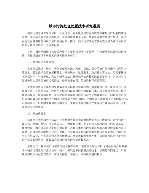 城市污泥处理处置技术研究进展