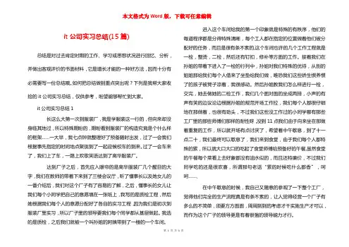 it公司实习总结(15篇)
