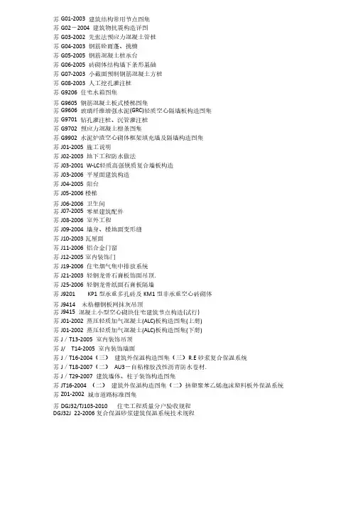 江苏省建筑工程图集以及规范目录