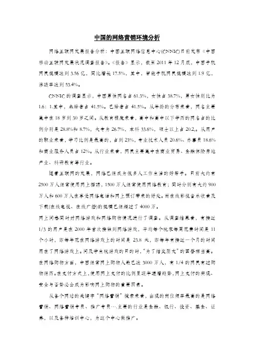 中国的网络营销环境分析
