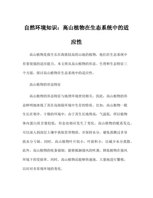 自然环境知识：高山植物在生态系统中的适应性