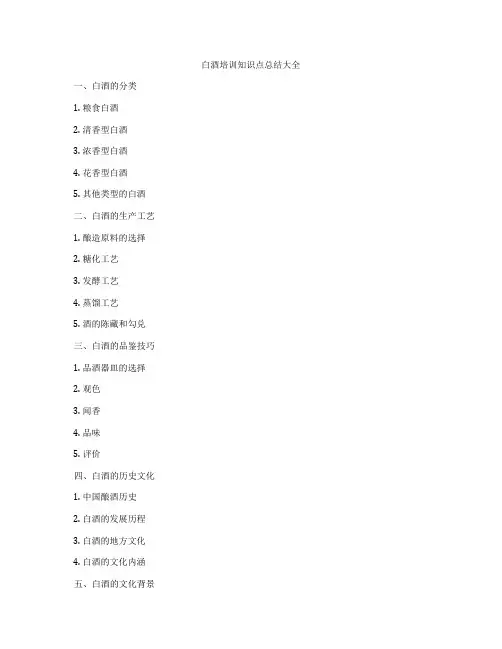 白酒培训知识点总结大全