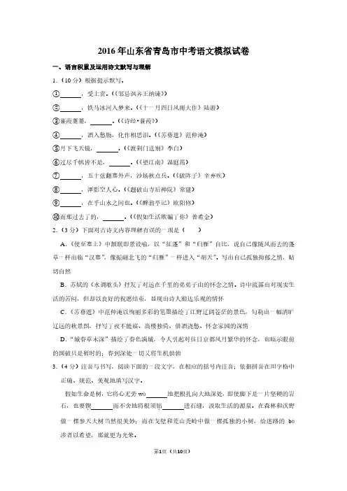 2016年山东省青岛市中考语文模拟试卷