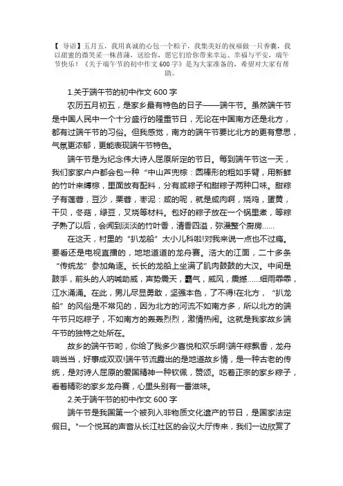 关于端午节的初中作文600字【10篇】