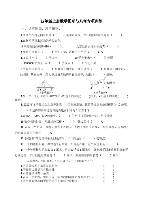 四年级上册数学图形与几何专项训练
