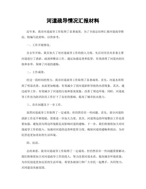 河道疏导情况汇报材料