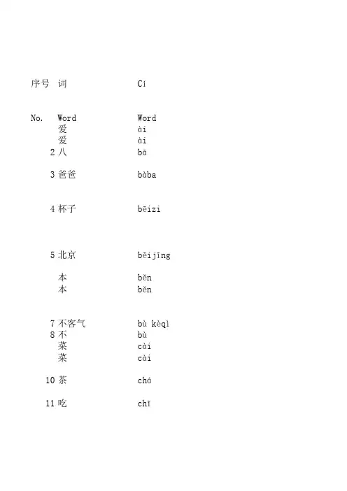 新汉语水平考试一至四级词汇(拼音+英语+举例)