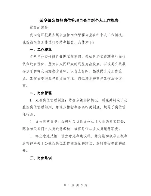 某乡镇公益性岗位管理自查自纠个人工作报告