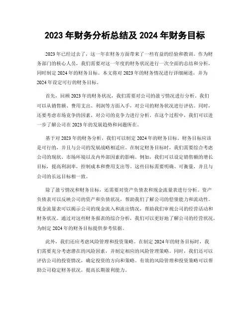 2023年财务分析总结及2024年财务目标