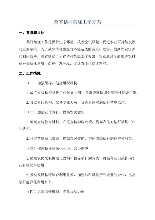 全省秸秆禁烧工作方案