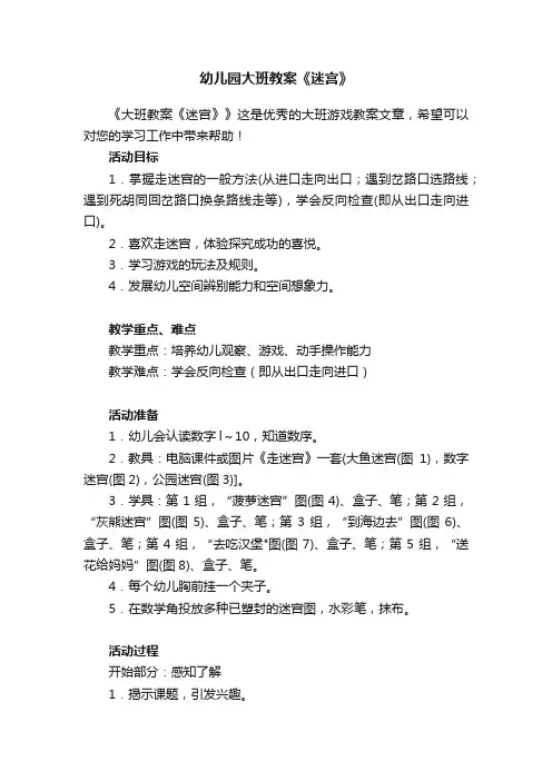幼儿园大班教案《迷宫》
