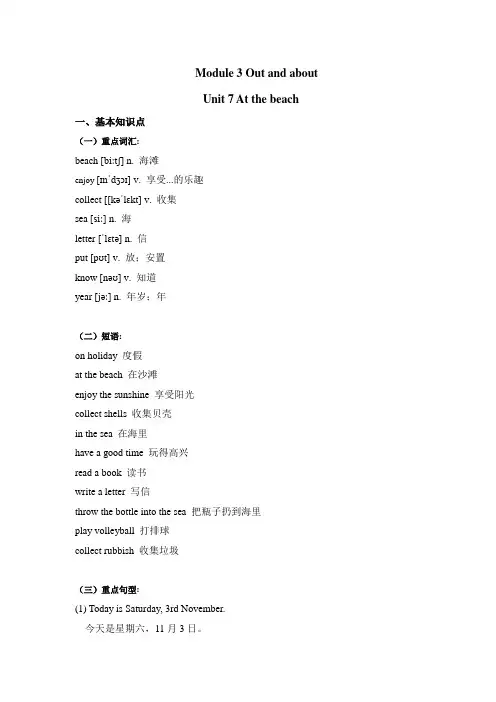 沪教版五年级上册英语Unit7 At the beach讲义