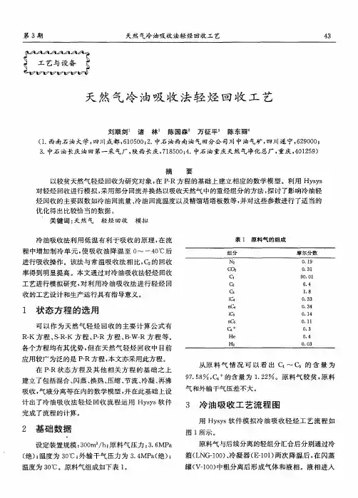 天然气冷油吸收法轻烃回收工艺