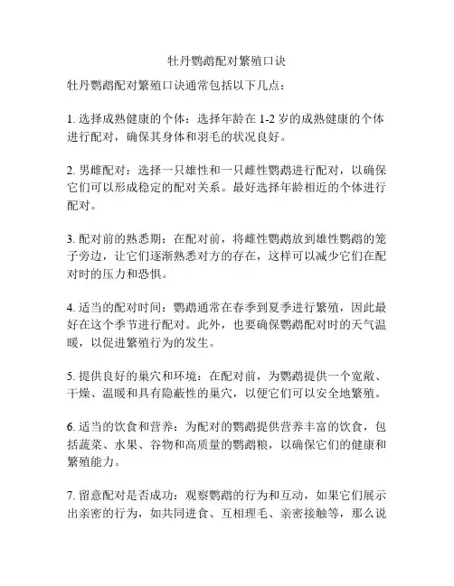 牡丹鹦鹉配对繁殖口诀
