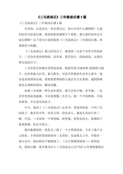 《三毛流浪记》三年级读后感3篇