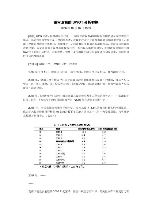 湖南卫视的SWOT分析初探
