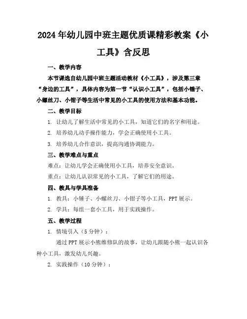 2024年幼儿园中班主题优质课精彩教案《小工具》含反思