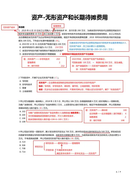 1.6资产(无形资产和长期待摊费用)习题答案解析