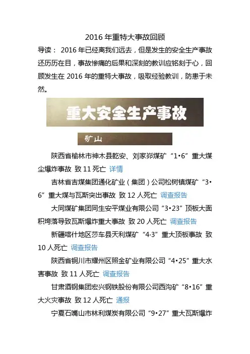 2016年重特大事故回顾