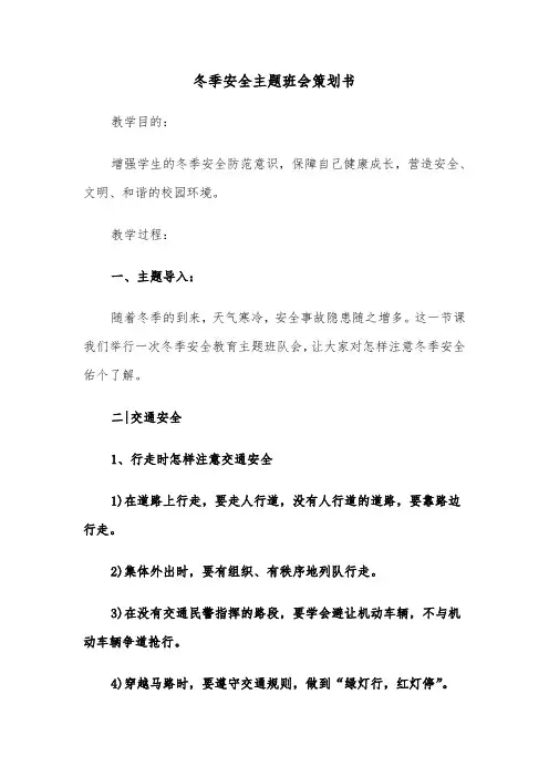 冬季安全主题班会策划书(六篇)