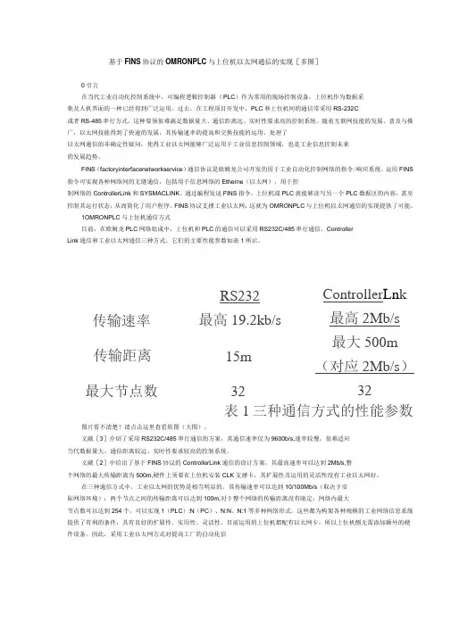 基于FINS协议的OMRONPLC与上位机以太网通信的实现