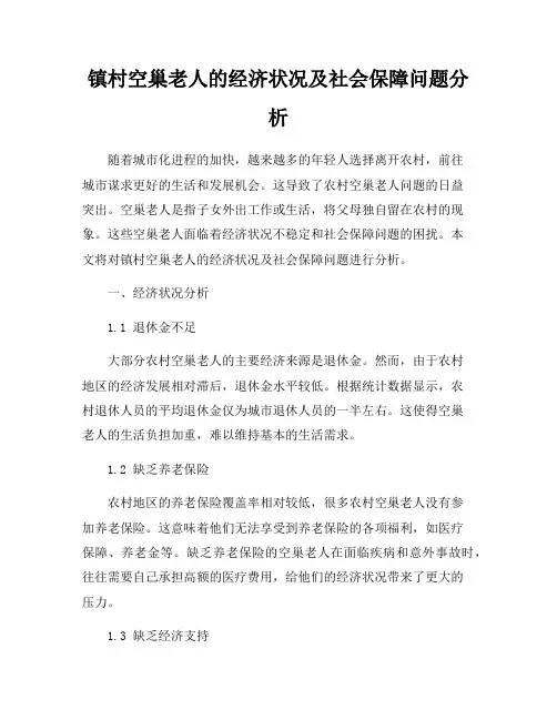 镇村空巢老人的经济状况及社会保障问题分析