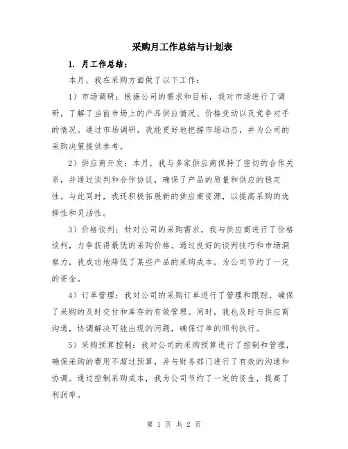 采购月工作总结与计划表