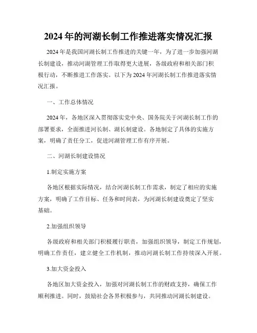 2024年的河湖长制工作推进落实情况汇报