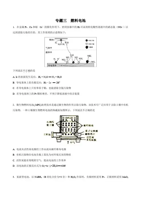 化学专题03 燃料电池-2019高考复习专题——电化学(原卷版)