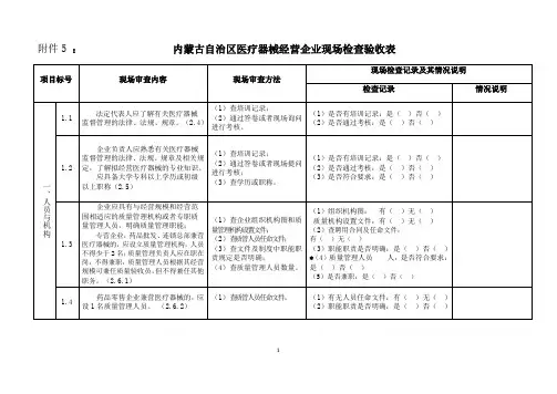 医疗器械经营企业现场检查验收表