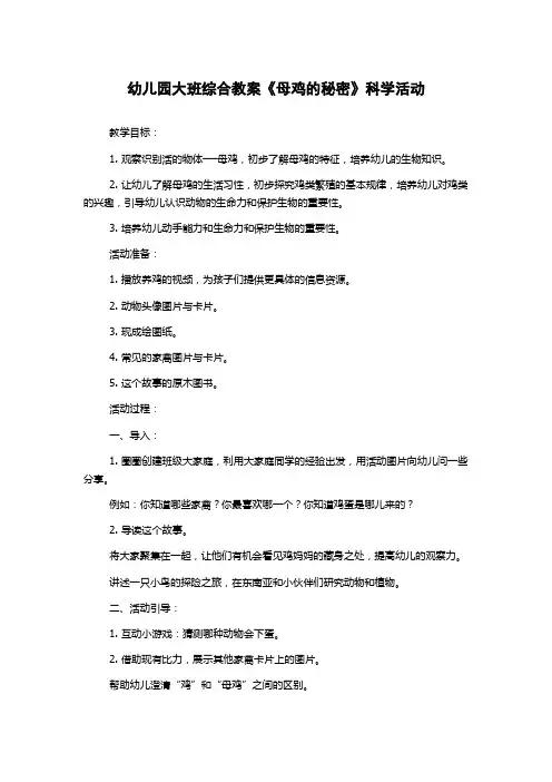 幼儿园大班综合教案《母鸡的秘密》科学活动