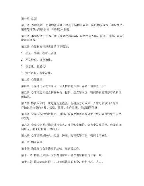 厂内仓储物流管理制度范本
