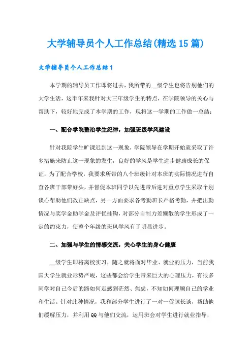 大学辅导员个人工作总结(精选15篇)