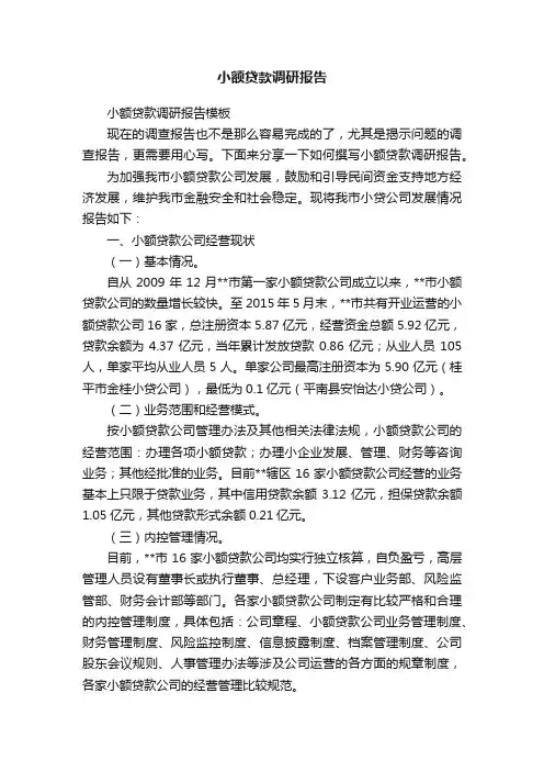 小额贷款调研报告
