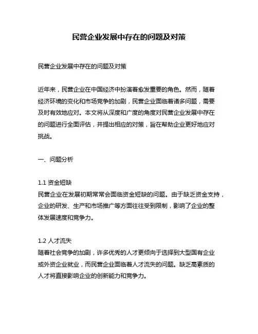 民营企业发展中存在的问题及对策