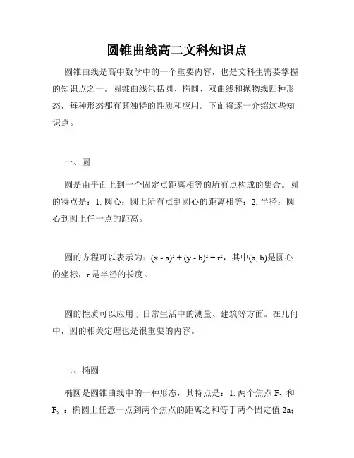 圆锥曲线高二文科知识点