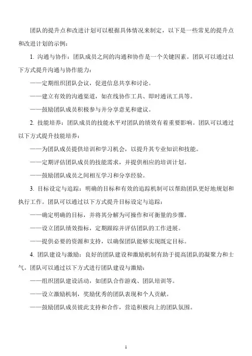团队提升点和改进计划