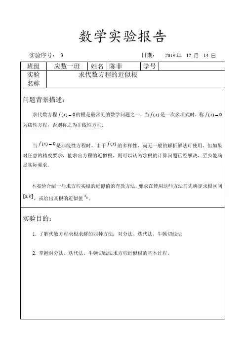 数学实验报告样本