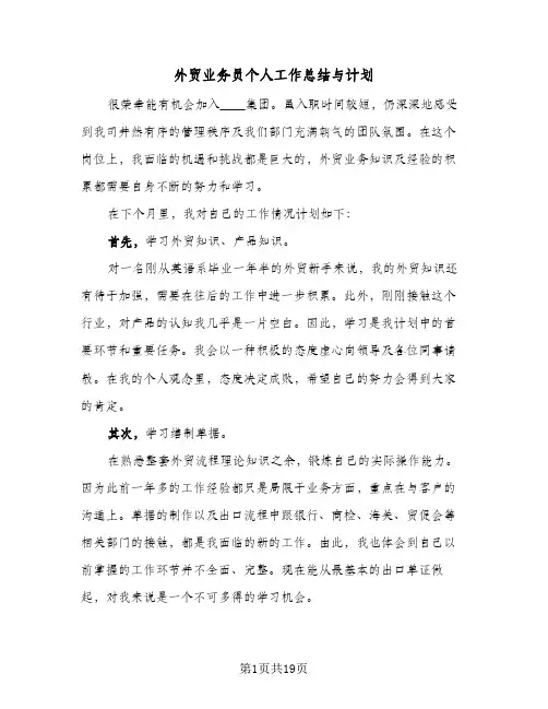 外贸业务员个人工作总结与计划(八篇)