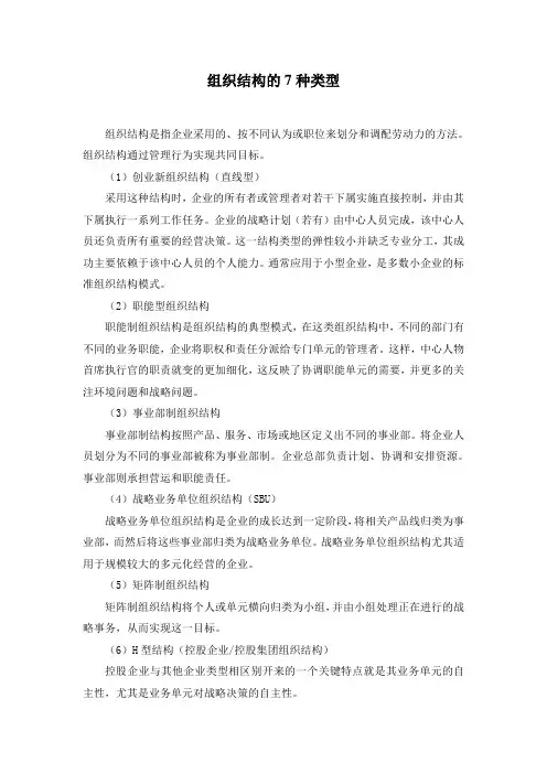 组织结构的7种类型-业务结构类型