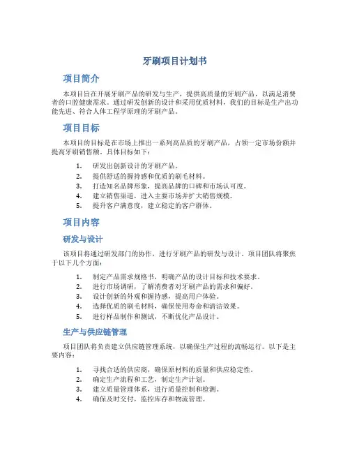 牙刷项目计划书