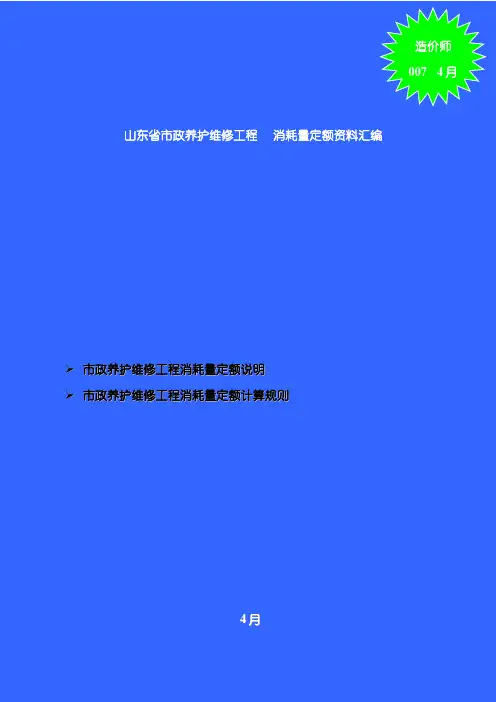 山东省市政养护维修工程消耗量定额资料汇编样本