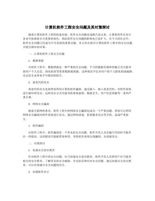 计算机软件工程安全问题及其对策探讨
