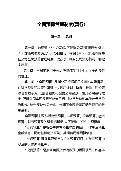 《全面预算管理暂行办法》