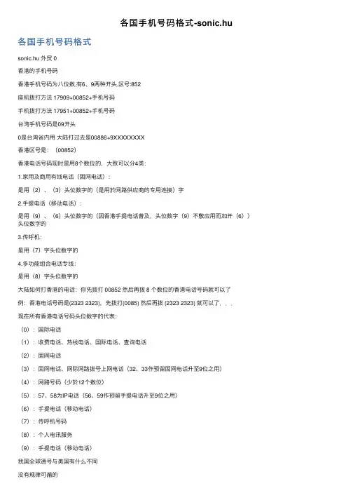 各国手机号码格式-sonic.hu