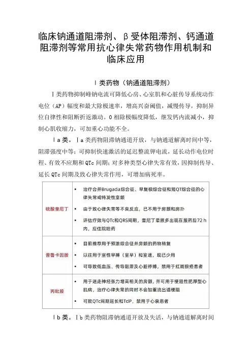 临床钠通道阻滞剂、β受体阻滞剂、钙通道阻滞剂等常用抗心律失常药物作用机制和临床应用